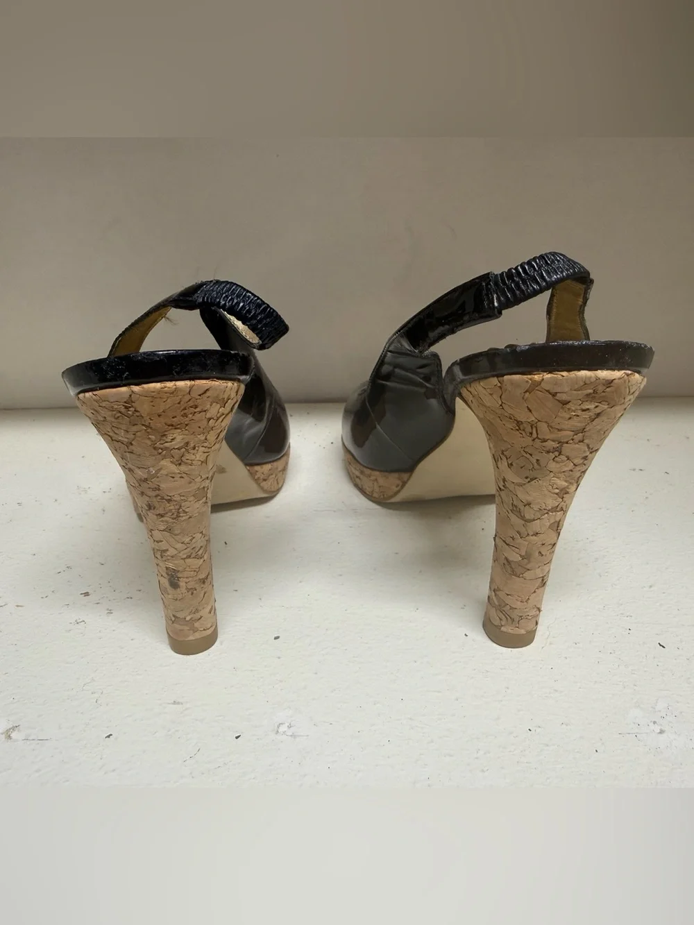 Jessica Simpson Black Patent Peep-Toe Slingback Wedges
